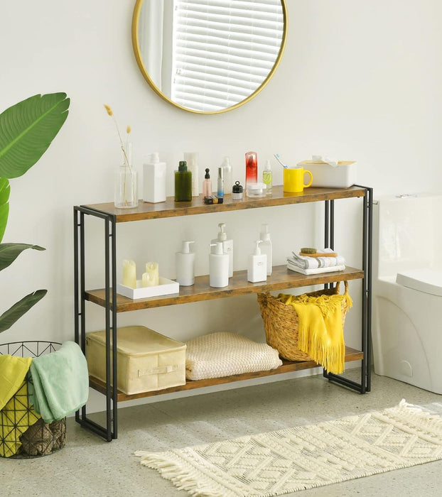 3-Tier Rustic Wood and Metal Industrial Bookcase - 40In, for Home Office, Bedroom, Kitchen, Bathroom