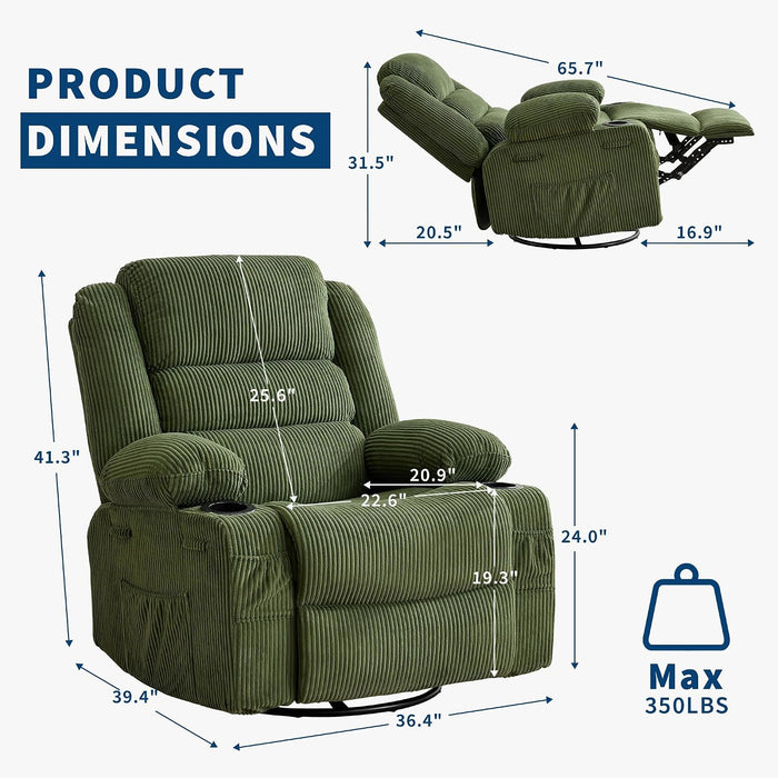 Rocking Recliner Chair for Adults Wide 360° Swivel Rocker Recliner