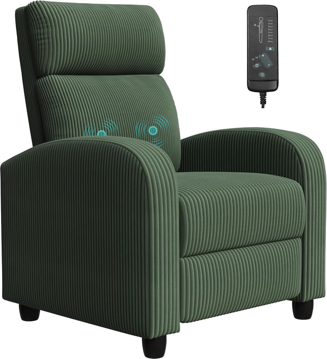 Massage Recliner Chair for Living Room Adjustable Reclining Chair Home Theater Seating Modern Winback Single Sofa for Adults with Footrest (Corduroy, Green)