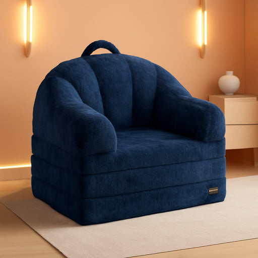 Navy Upholstered Folding Sofa Bed Convertible Lounger