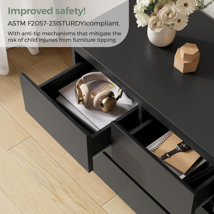 Modern Black 7 Drawer Dresser for Bedroom, Simply Chest of Drawers, Wood Storage Dresser with Deep Drawers for Living Room Hallway Entryway, Black