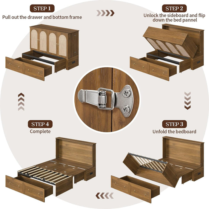 Queen Murphy Platform Bed With Integrated Charging