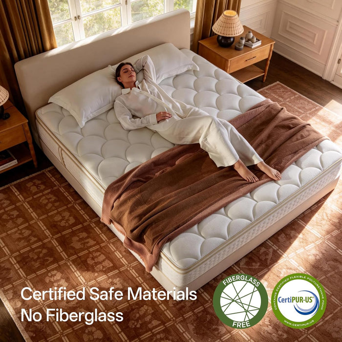 14 Inch King Size Mattress Hybrid King Mattress with Memory Foam & Pocket Coils, Medium Firm, Motion Isolation, Pressure Relief, Certipur-Us (White, King)