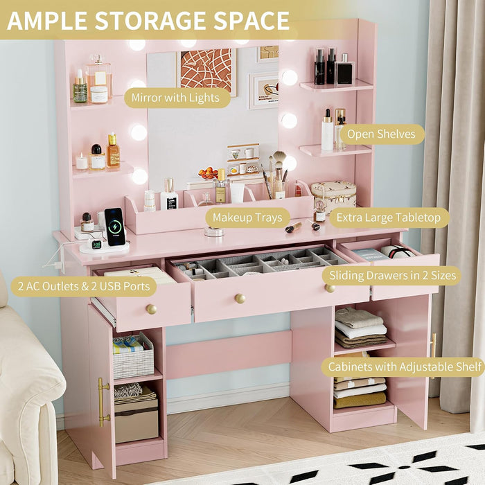 43 Inch MagentaPink Vanity Desk Illuminated Mirror