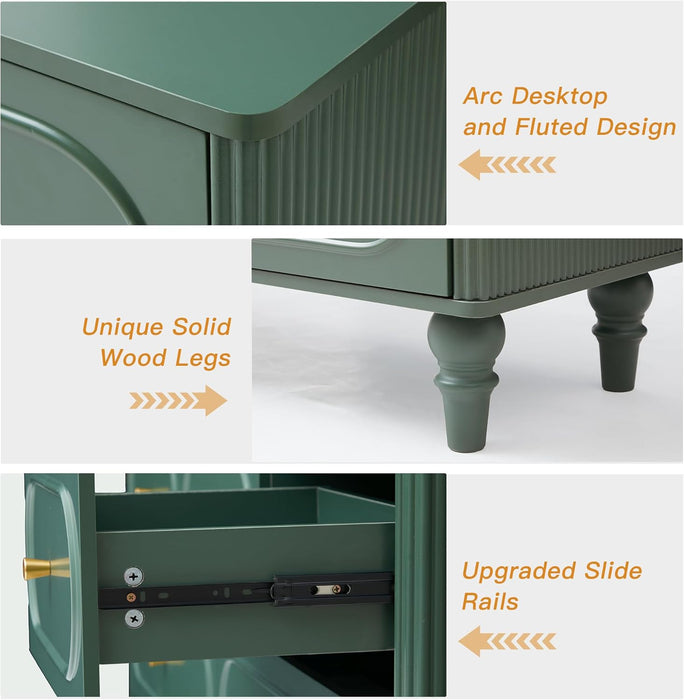 Fluted 7 Drawer Dresser for Bedroom, Modern Mid Century Chest of Drawers, Wood Storage Large Dresser Organizer for Bedroom Living Room Closet Hallway, Green