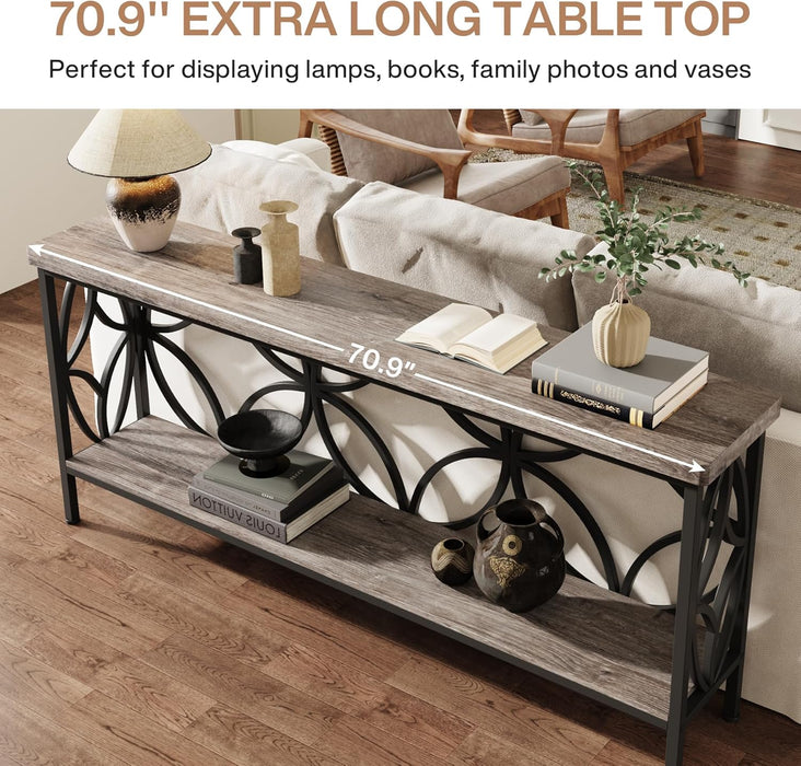 Sofa Table, 70.9 Inch Industrial behind Couch Table with Storage Shelves, Narrow Long Console Table for Entryway, Living Room, Foyer, Hallway, Office