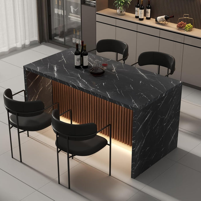 63" Large Imitation Marble Dining Table for 4-6 People(Patent Pending) | Island Table with LED Light,Mordern Marble Stripes Kitchen Dining Table with Grille Design for Dining Room,Living Room(Black)