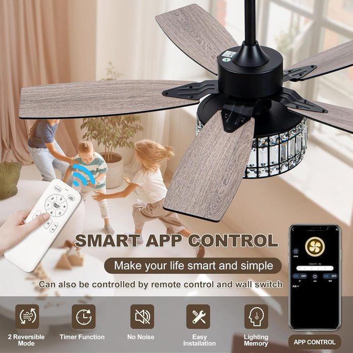 42 Inch Black Smart Ceiling Fan With Remote