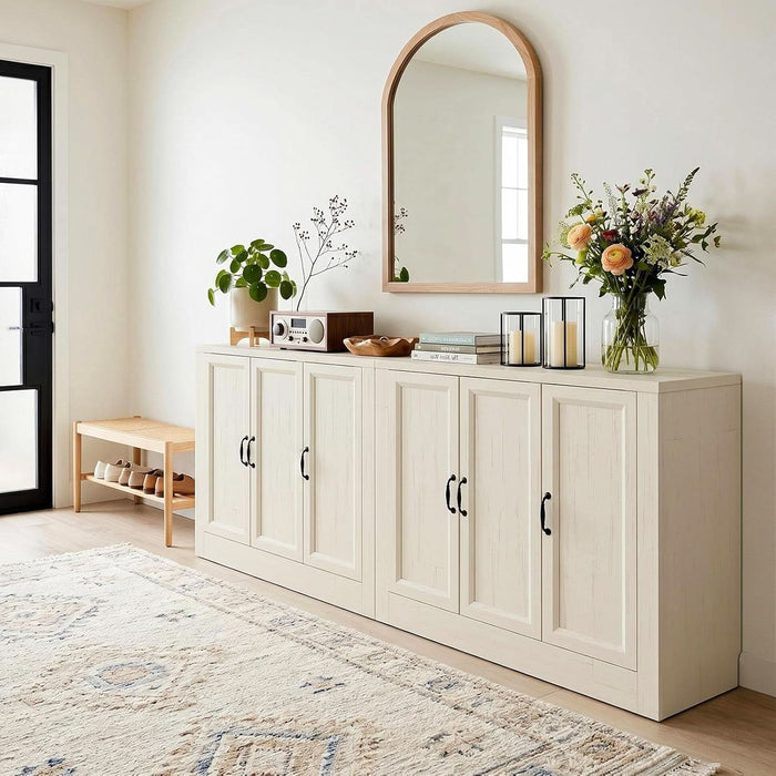 78.5" W Modern Buffet Cabinet, Modular Sideboard Cabinet with Baseboard Design & Adjustable Shelves, Sturdy Wood Coffee Bar Storage Credenza for Kitchen, Living Room (2PCS 39"W,Vintage White)