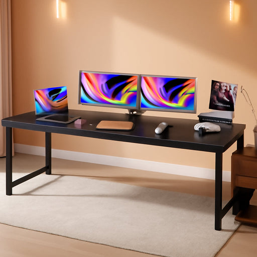 Computer Desk, 80 Inch Office Desk, Gaming Desk with Storage, Writing Desk Work Desk for Home Office, Study, Long Simple Desk, Large Legroom, Metal Frame, Black