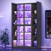 71" Display Cabinet with Acrylic Glass Doors, 6 Tier Display Cases for Collectibles, Curio Cabinet with LED Lights, Tall Bookcase with Adjustable Shelves, Black