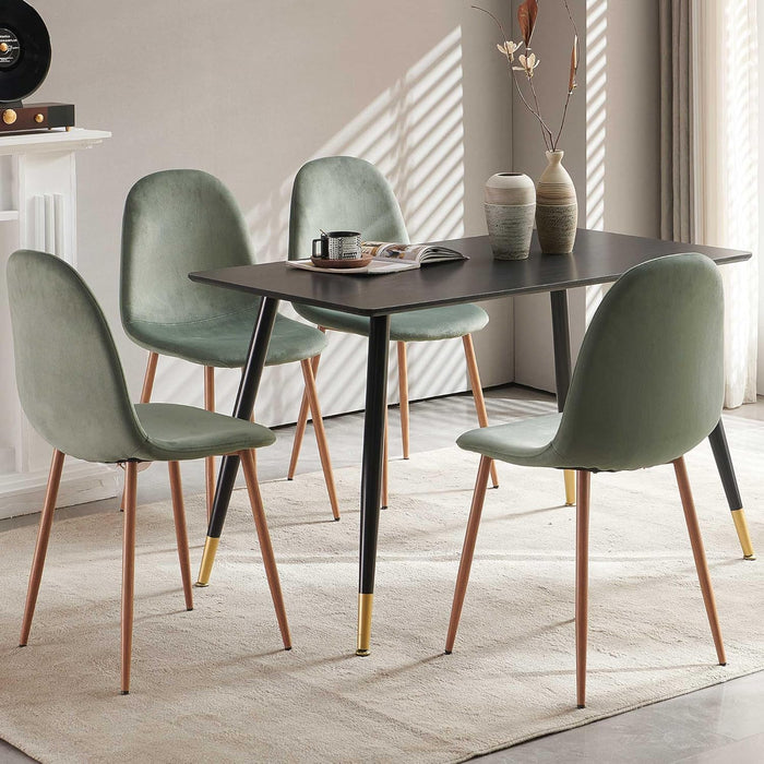 Dining Chairs Set of 4, Mid Century Modern Green Velvet Upholstered Fabric Kitchen Chairs with Backrest & Metal Legs for Living Room, Dining Room, Vanity - Green