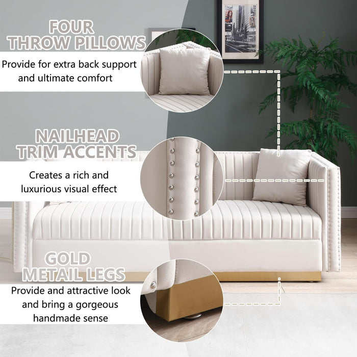 Velvet Sofa Set Luxury Couch Set Living Room Couches and Loveseat Sets Modern Sofa Couch Set L Shaped Couches with Gold Metal Legs and Nailhead for Living Room, Apartment and Office