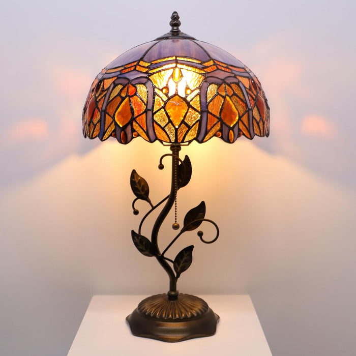 Tiffany Style Purple Jewelry Baroque Stained Glass Table Lamp 19 Inch