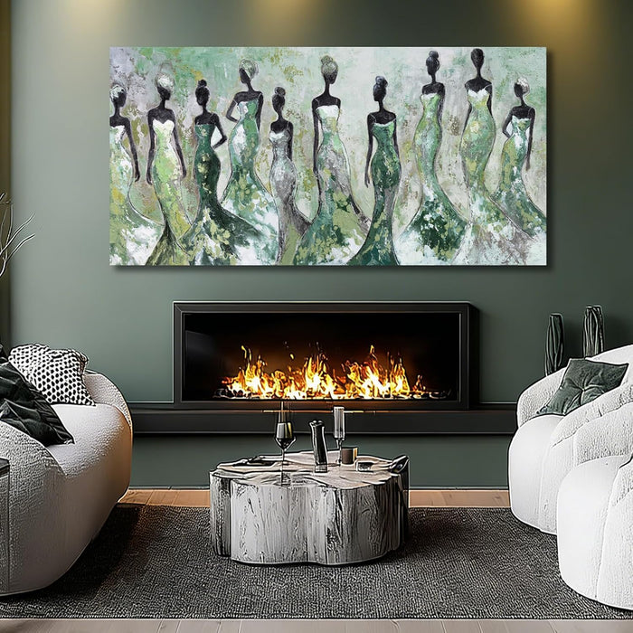 Black Women Canvas Wall Art, Large Wall Decor for Living Room, Green White Women Wall Art Print for Bedroom Office, Modern Canvas Art, 29X58 Inch