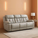 Wll Hugger Power Double Reclining Sof with Center Drop-Down Tble, Fux Lether Home Theter Seting with LED Lighting/Usb Chrging Ports/Wireless Chrger/Cup Holders, Mgzine Pocket, Gry