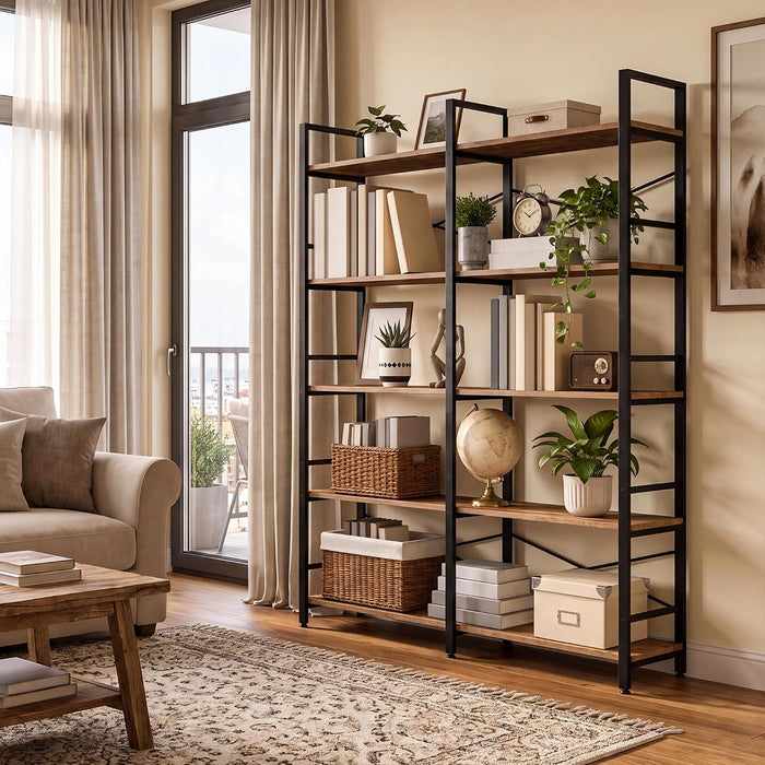5 Tier Bookshelf, Bookcase with 10 Open Display Shelves