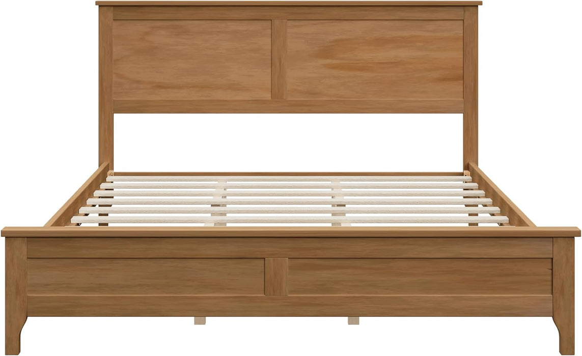 Modern Solid Wood Queen Size Platform Bed with Headboard,No Box Spring Needed,Easy Assembly,Natural