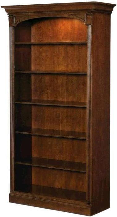 Cherry Veneer Bookcase with Distressed-Finish, Tall Open Bookshelf and Wood Shelves for Office or Bedroom Use, Brown