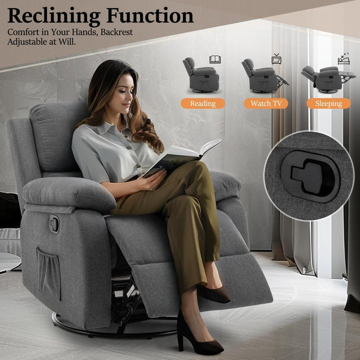 Swivel Rocker Recliner with Side Pockets