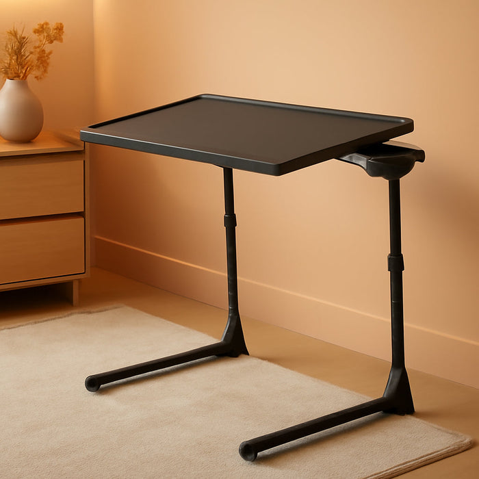Adjustable TV Tray Table - TV Dinner Tray on Bed & Sofa, Comfortable Folding Table with 6 Height & 3 Tilt Angle Adjustments (Black)