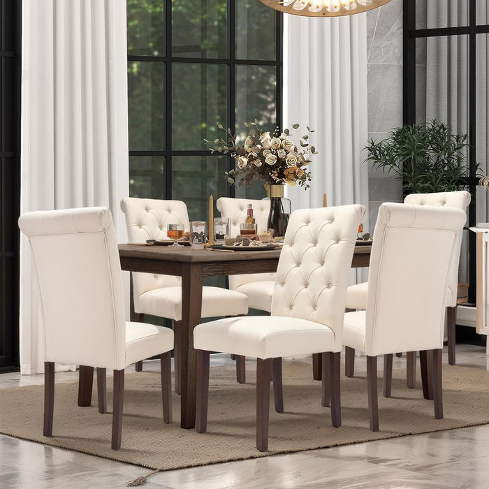 Tufted Dining Chairs Set of 4, Accent Parsons Diner Chair Upholstered Fabric Stylish Kitchen Chairs with Solid Wood Legs and Padded Seat, Beige