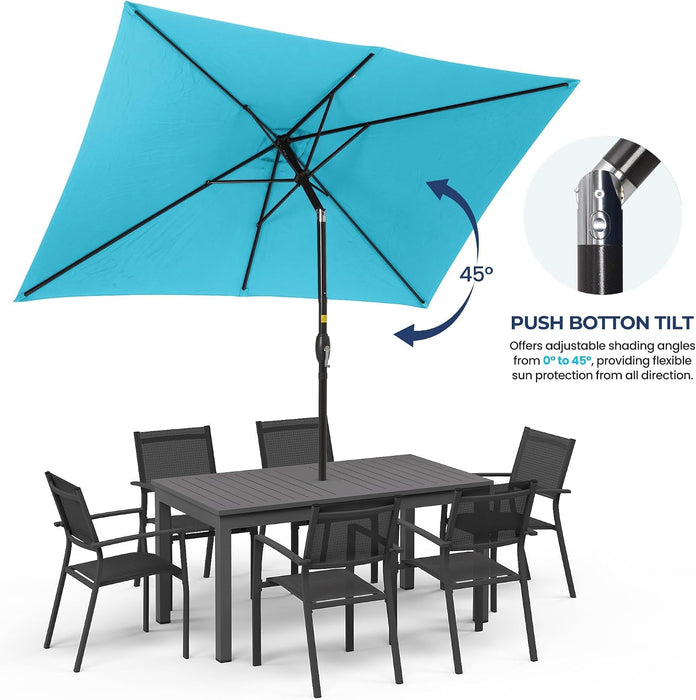 6.5' X 10' Patio Umbrella, Rectangular Patio Umbrella, Metal Pole Square Outdoor Umbrella with Crank and Push Button Tilt, Large Outdoor Umbrella with Polyester Canopy