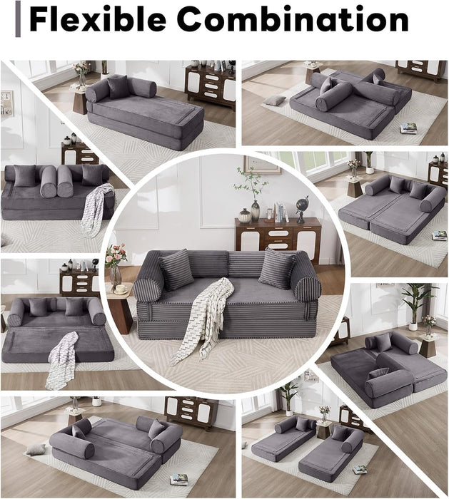 Gray Corduroy Convertible Sectional Sofa Bed Cushions