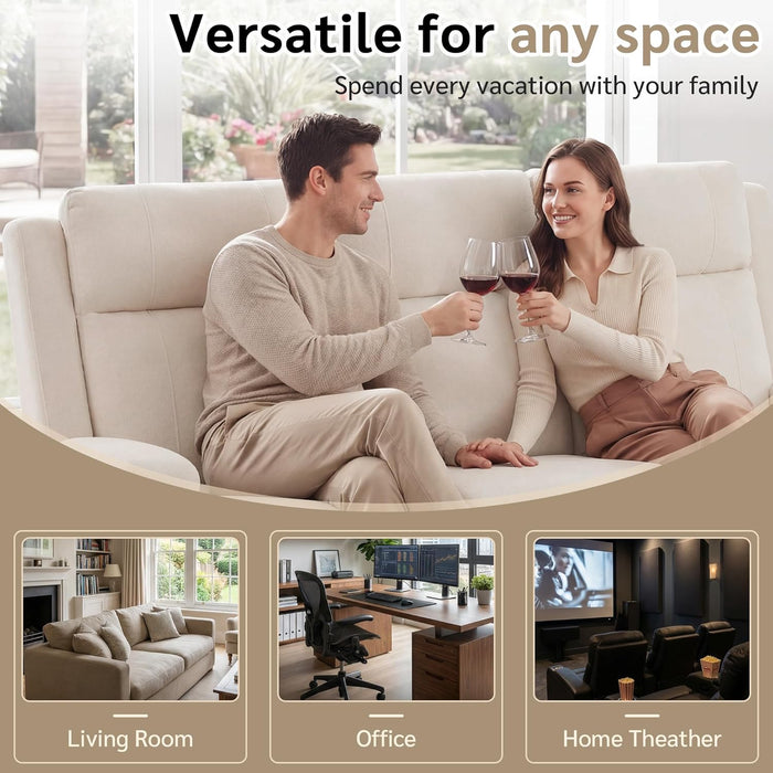 Manual Reclining Sofa, Space-Saving Reclining Couch with Convertible Table & Cup Holders & Storage Pockets, Compact 3-Seater Recliner Couch for Living Room, Home Theater & Apartment (Beige)
