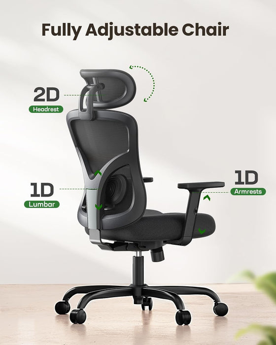 Ergonomic Office Chair with Lumbar Support and 2D Headrest