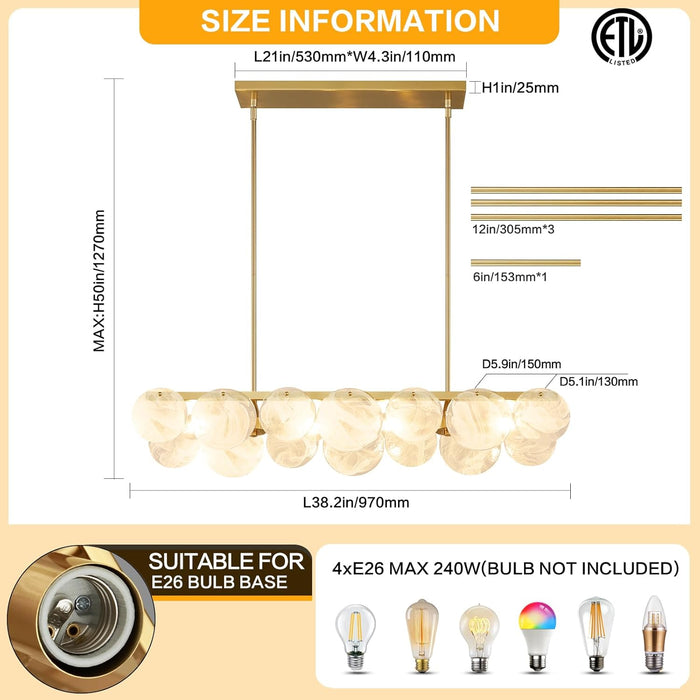 Modern Chandelier - Glass Pendant Light for Dining Room, Living Room, Kitchen Island,Bedroom (A-4 Light 38.2")