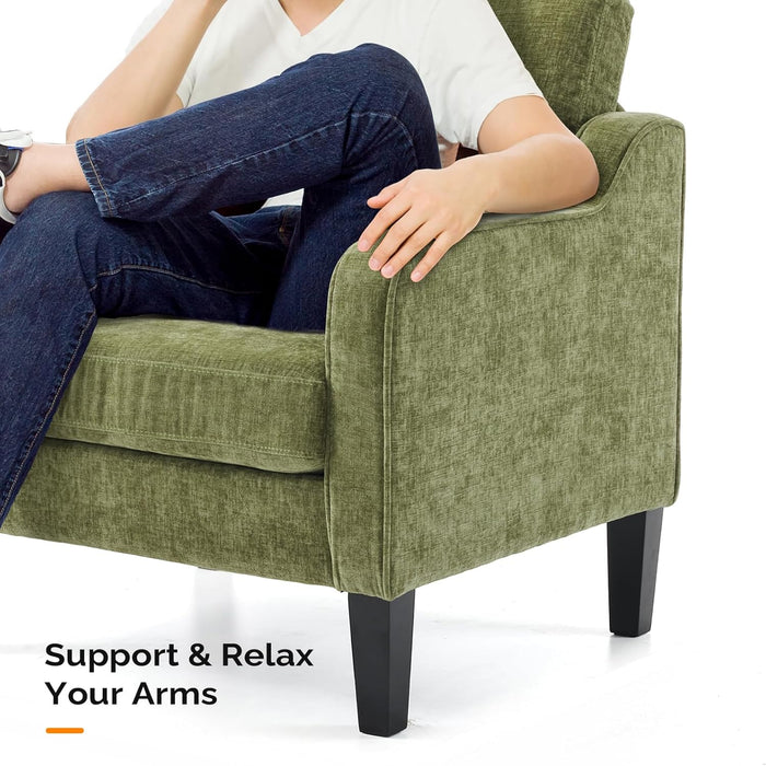 Accent Chair for Living Room Chairs Olive Green Reading Chair for Bedroom Scooped Arm Chair Mid Century Modern Accent Chairs Upholstered Comfy Chair for Apartment, Waiting Room