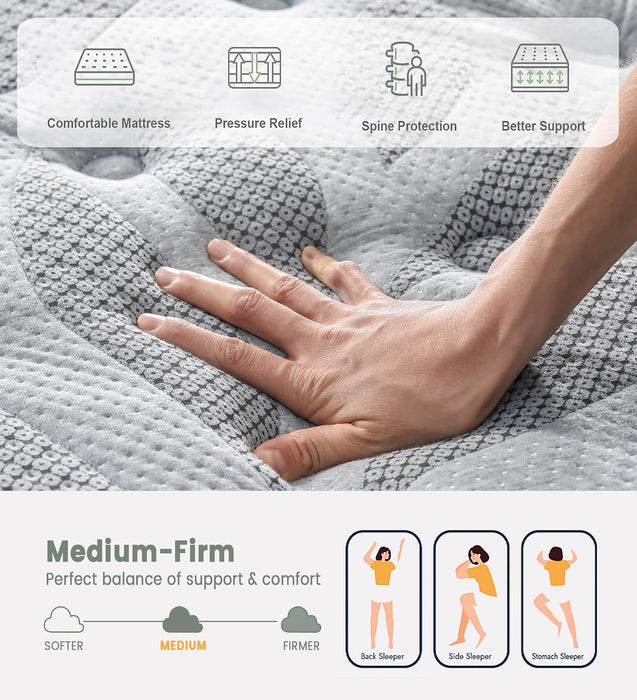 12 Inch Full Mattress, Medium Firm Hybrid Mattress in a Box
