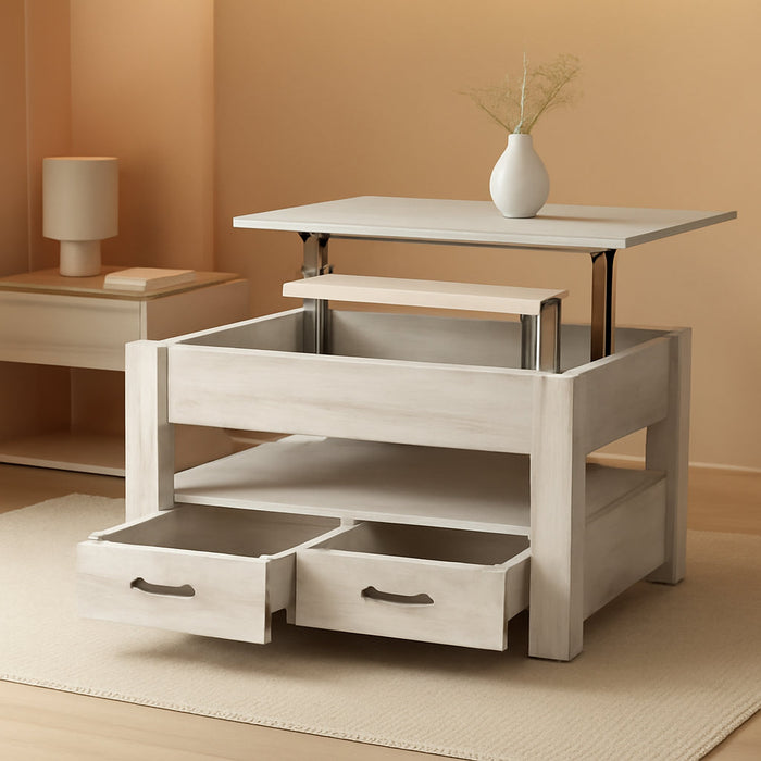 Coffee Table Lift Top, Multi-Function Convertible Coffee Table with Drawers and Hidden Compartment, Coffee Table Converts to Dining Table for Living Room, Home Office,Grey