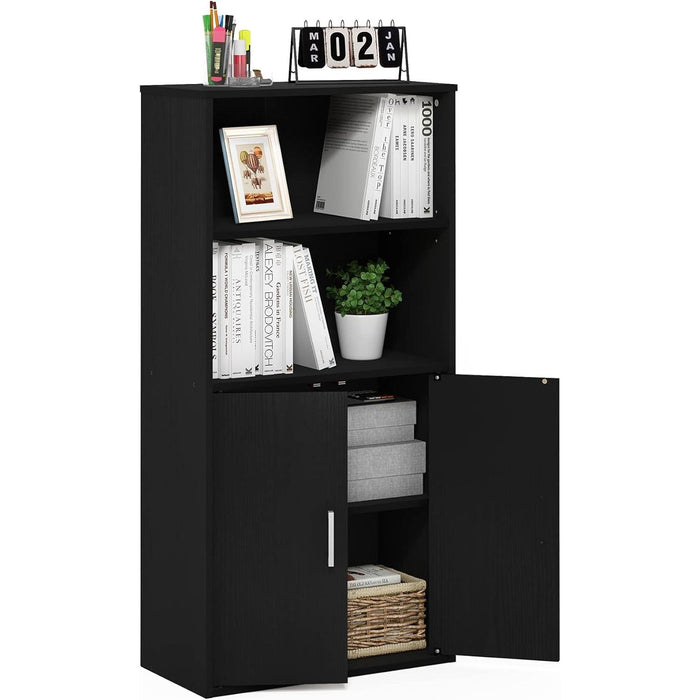 Pasir 4-Tier Storage Bookcase, Bookshelf, Multipurpose Shelf, Black Oak