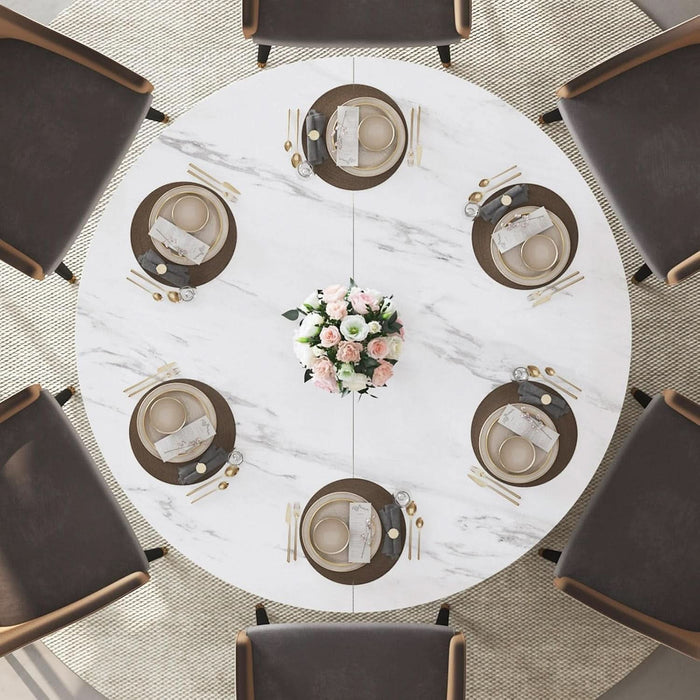 47" White Faux Marble round Dining Table with Storage for Dining Room