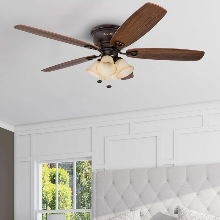Ceiling Fans Glen Alden, 52 Inch Classic Flush Mount Indoor LED Ceiling Fan with Light, Pull Chain, Quick-2-Hang Dual Finish Blades, Reversible Motor - 50183 (Oil Rubbed Bronze)