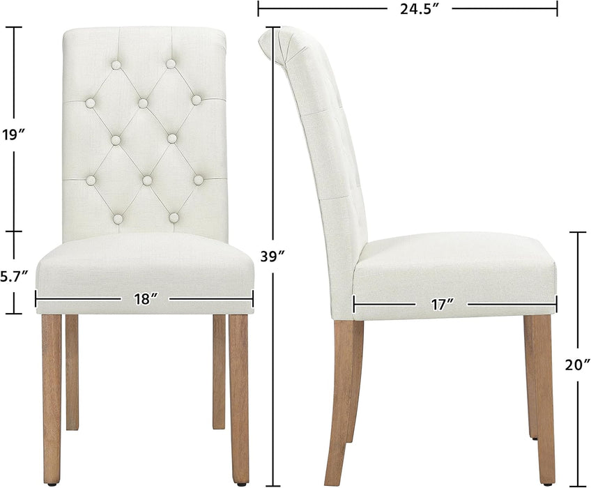 Tufted Dining Chairs Button Parsons Diner Chair Upholstered Fabric Dining Room Chairs with Solid Wood and Padded Seat Stylish Dining Chairs Kitchen Chairs, 2Pcs(1 Package), Beige