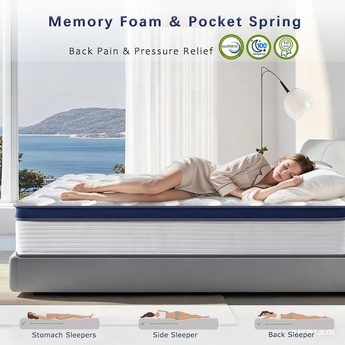 King Mattress 12 Inch, Hybrid King Size Mattress with Memory Foam & Pocket Springs, Certipur-Us Certified, Medium Firm, Motion Isolation, King Bed Mattress in a Box for Pressure Relief