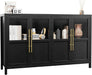 Sideboard Buffet Cabinet with 4 Glass Doors, 55 in Buffet Table Coffee Bar Wine Bar Display Cabinet for Kitchen Dining Room, Living Room (Glass with 4 Doors, Dark)