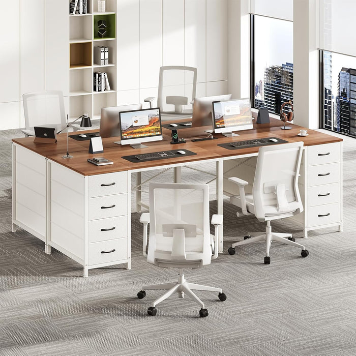 2 Person Desk with 8 Drawers, Large Home Office Computer Desk with Power Outlets, 78 Inch Long Double Desks for Two People, Antique White