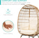 Wicker Egg Chair, Oversized Indoor Outdoor Lounger for Patio, Backyard, Living Room W/ 4 Cushions, Steel Frame, 440Lb Capacity - Ivory