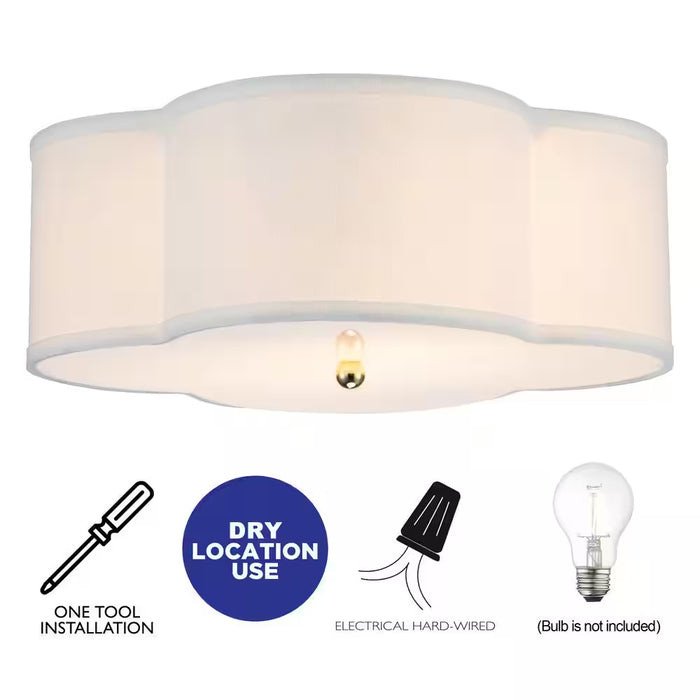 17 In. 2-Lights White Linen Flush Mount with Acrylic Diffuser