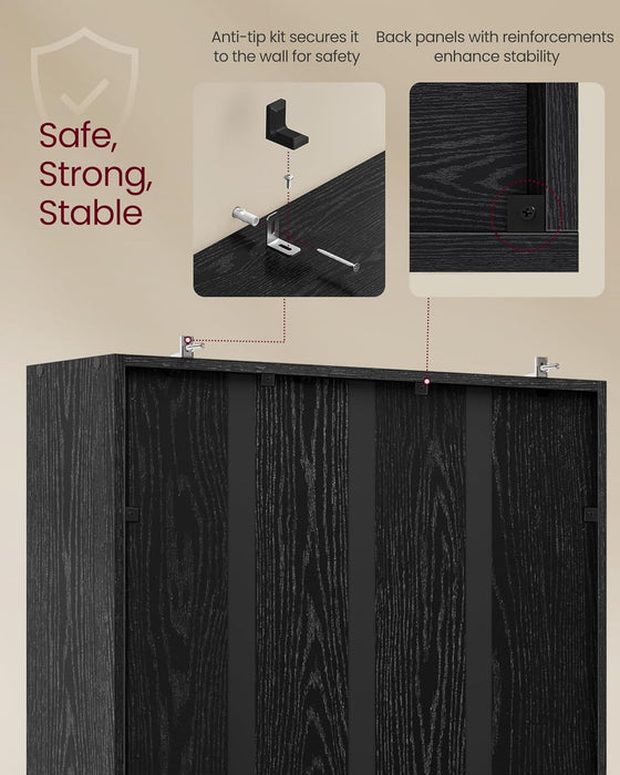 Ebony Black Freestanding Six Tier Bookcase Shelving