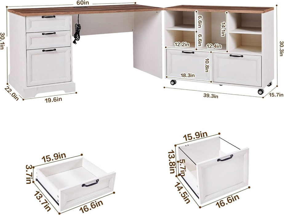 60Inch LShaped Desk With Farmhouse Cabinetry Storage