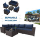 6PCS Outdoor Patio Furniture Set PE Wicker Rattan Sectional Sofa Patio Conversation Sets,Navy Blue