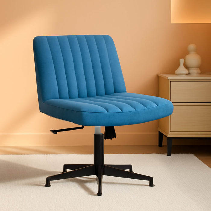 Criss Cross Chair,Armless Cross Legged Office Chair,Wide Comfty Desk Chair with No Wheels Modern Height Adjustable,Swivel Fabric Vanity Chair Computer Task Chair (Pack of 1, Dark Blue)