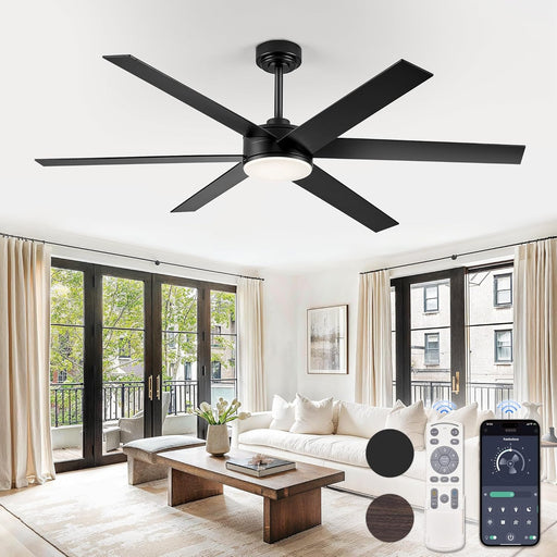 60 Inch Ceiling Fans with Lights and Remote, Reversible 6 Blades & Dimmable 3-Color Outdoor Ceiling Fans for Patios, DC Motor Large Ceiling Fan for Indoor or Covered Outdoor-Black