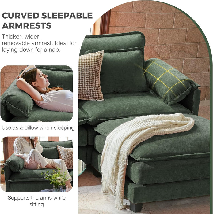 Green 116Inches L Shaped Premium Chenille Sectional