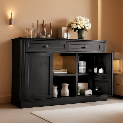 47" Wine Bar Cabinet with LED Light & Power Outlets, 2 Door Coffee Bar Cabinet with 2 Drawers, Sideboard Buffet Cabinet with Storage, Liquor Cabinet for Home Bar, Kitchen Living Room, Black